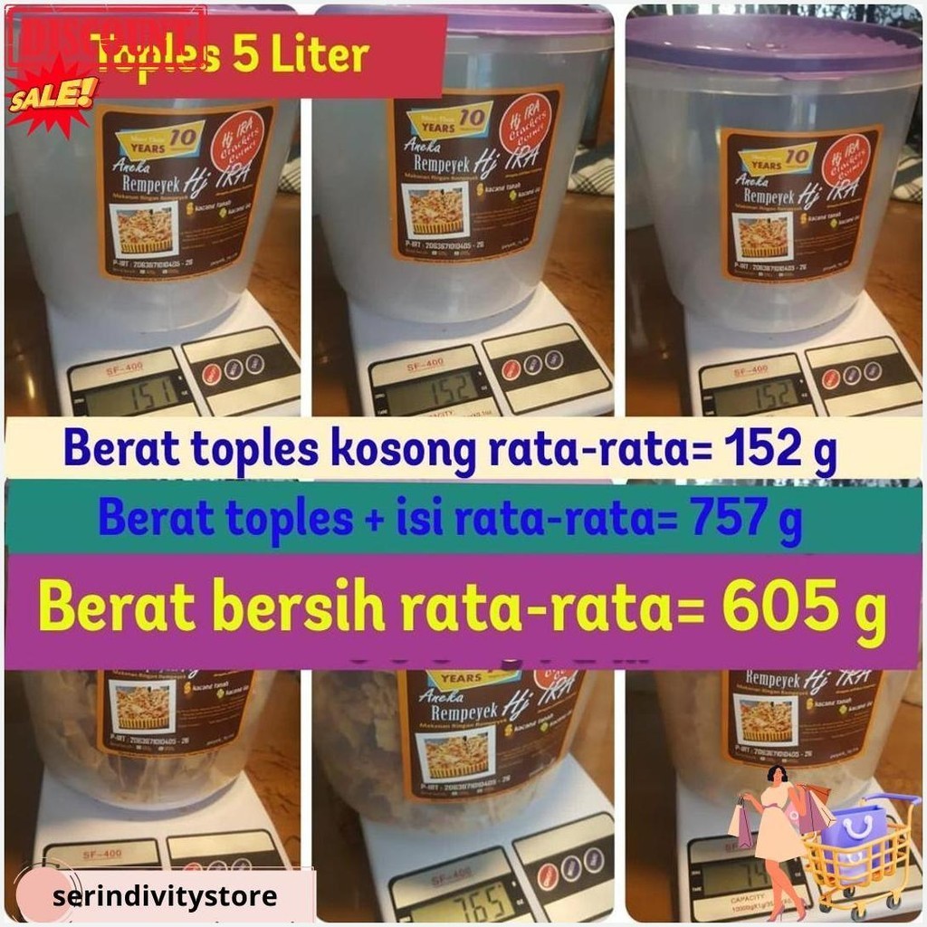 

Peyek / Rempeyek Hj. Ira - Udang Rebon - Toples 5 Liter - Aman Sehat Lezatnya Kemriyukk Cod