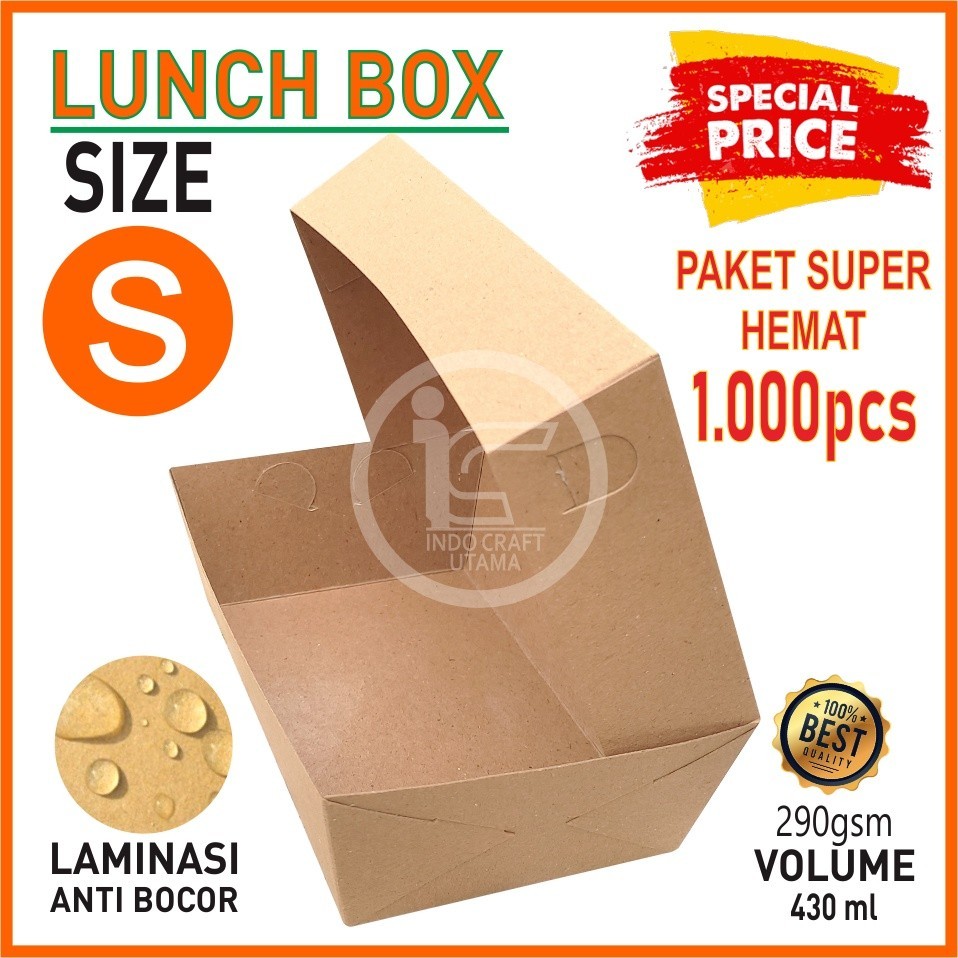 Lunch Box Size S Kotak Makan Kertas Paper Box Kraft Brown Lanasi Dus Makanan Dimsum Takoyaki Ayam