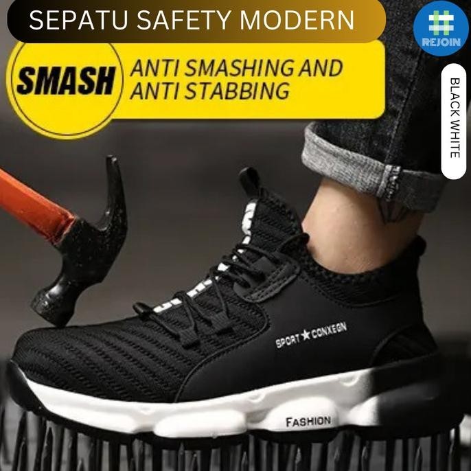 Sepatu Safety Shoes Sneaker Proyek Pria Anti Paku Ujung Besi Import 9  Ready