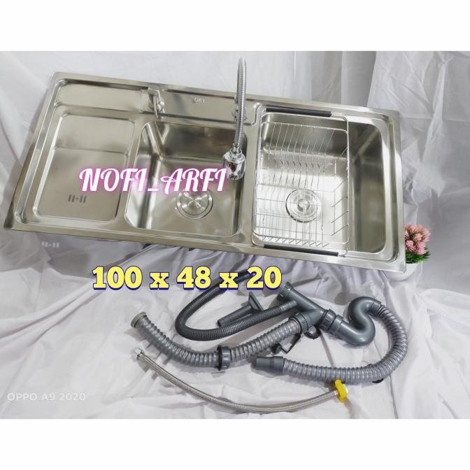 Komplit Bak Cuci Piring 2 Lubang/Kitchen Sink/Wastafel Full Set