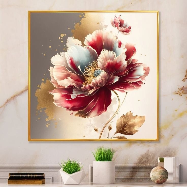 Lukisan Bunga Mawar Merah Teksture Tebal Modern art