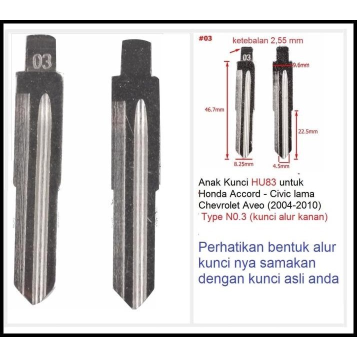 HOT DEAL ANAK KUNCI HU83 UNTUK AVEO 2004-2010 - HONDA ACCORD-CIVIC LAMA 