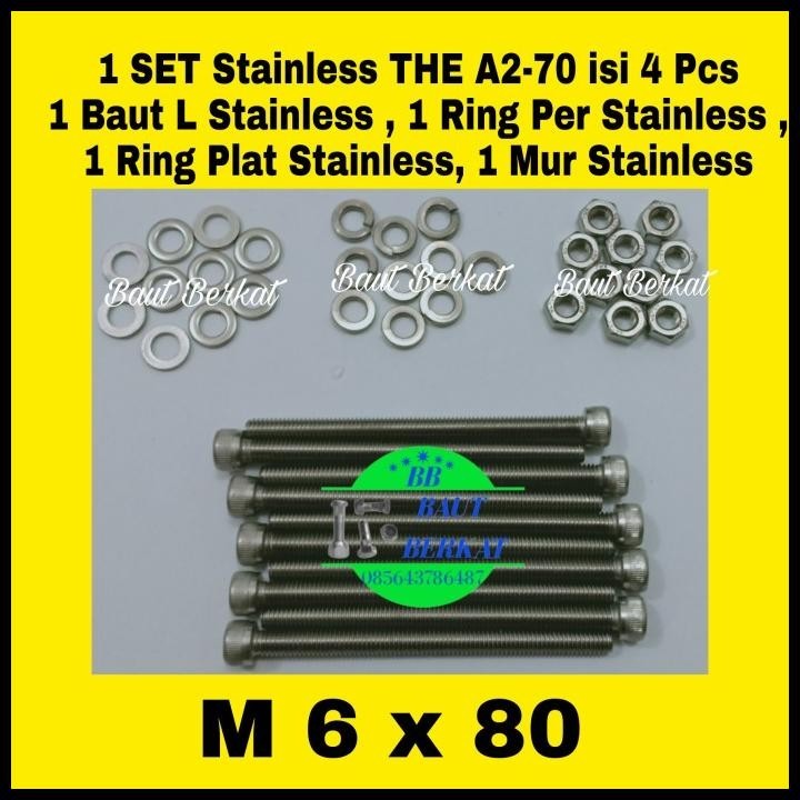 GRATIS ONGKIR SET BAUT L 6X80 STAINLESS RING DOUBLE BAUT L STAINLESS M6X80 M 6 X 80 