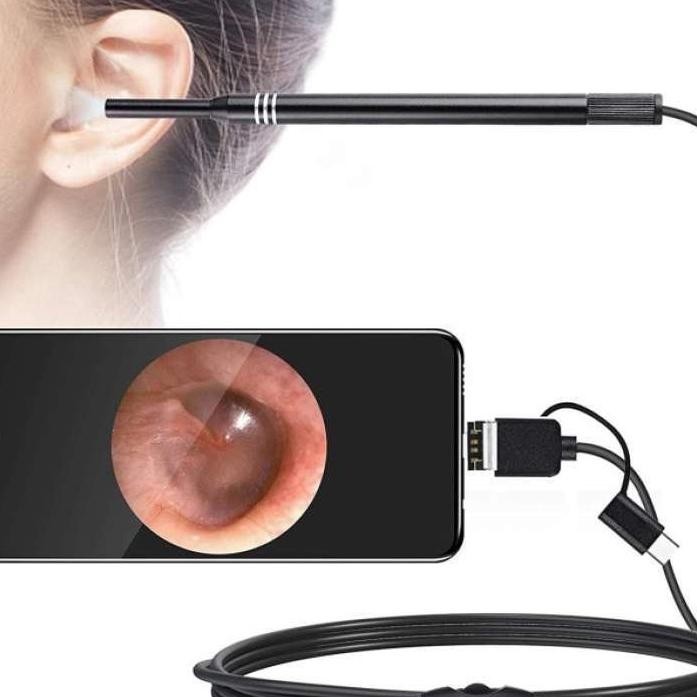 Alat Pembersih Telinga Kabel 3 In 1 (Type C, Cro & Usb) & Pembersih Telinga Wireless Earpi Camera En