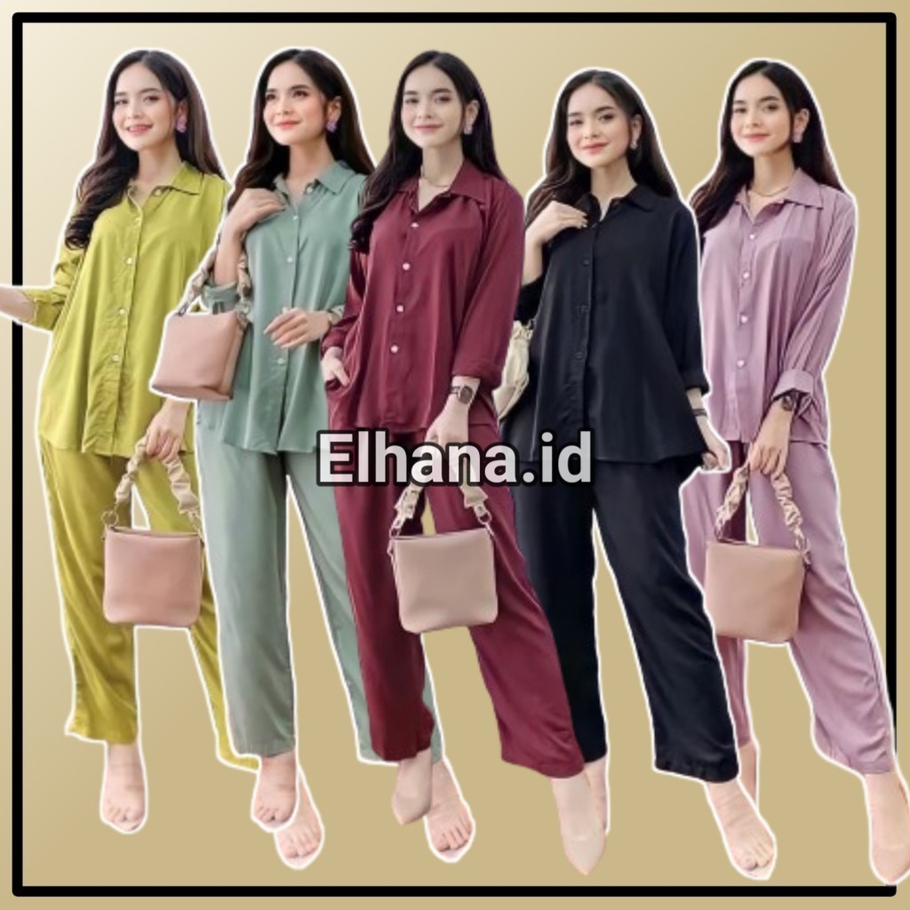 Setelan Wanita Terbaru 2024 One Set Baju Perempuan Viral Korean Style Atasan Bawahan Dewasa Lengan P