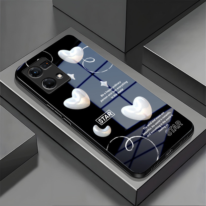 Casing Hp Untuk OPPO Reno 7 4G Reno 8 4G Reno 8T 4G Case HP kaca Casing Kasing pola Cinta mewah Cesi