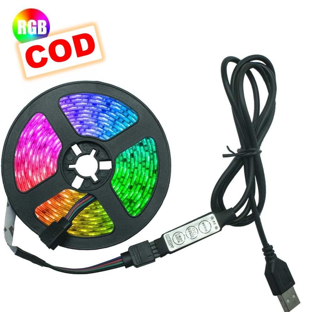 Lampu Hias Dinding LED Strip RGB SMD 5050 5M Dekorasi Interior Rumah Aesthetic Dengan Mode Pengatura