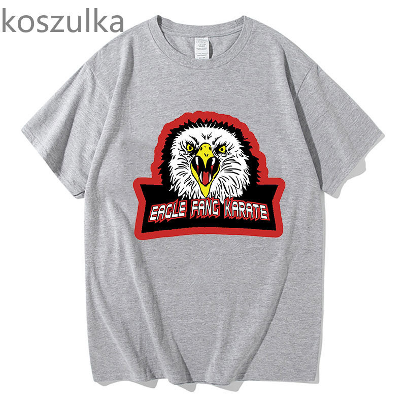 Kaos Fashion Cobra Kai Kaos karate Eagle fang Kemeja Penggemar Katun 100% Pakaian Musim Panas Grafis
