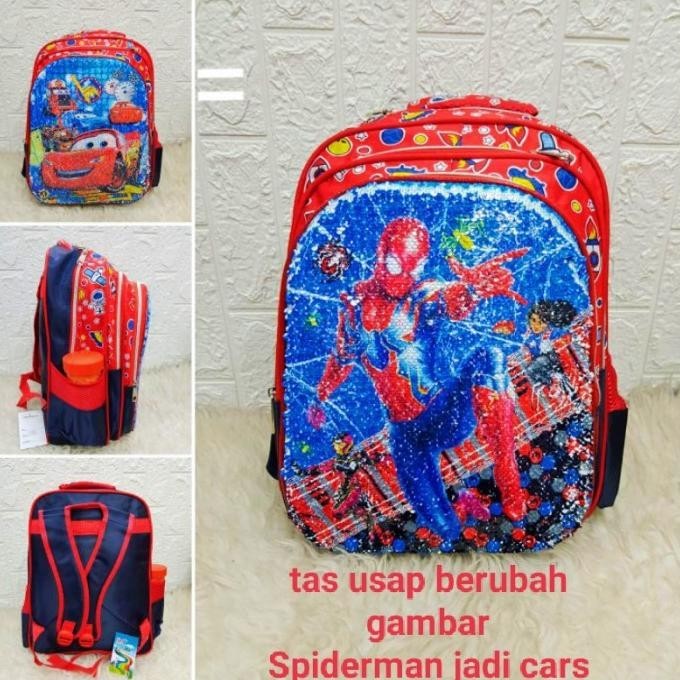 Tas Ransel Sekolah Anak Sd Import Spiderman Usap Sequin 2 Gambar Cars Promo