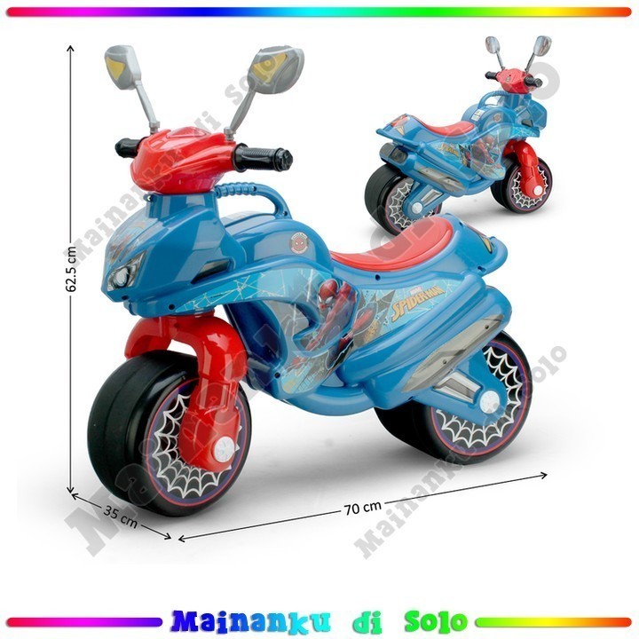 [Mainanku] Tunggangan Sepeda Motor Gambar Karakter Spiderman Need Baterai Suara Musik Lampu Neo Spid