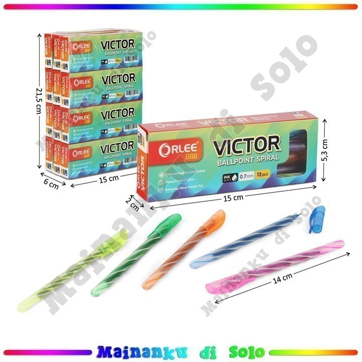 

[Mainanku] [GROSIR 12 Pcs] Bolpoin Hitam 0,7 mm Victor Ballpoint Spiral Peralatan ATK