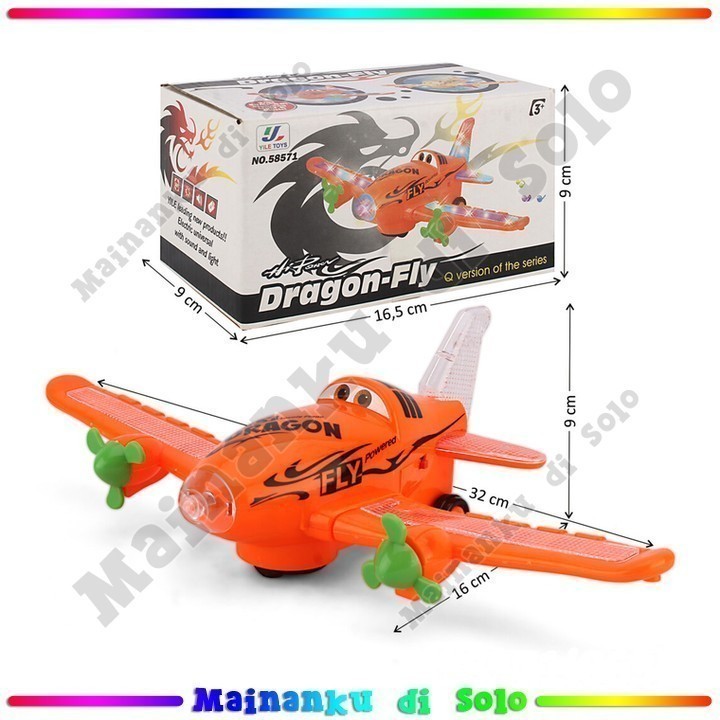 [Mainanku] Mainan Pesawat Full Lampu Musik Berputar-putar Dragon-Fly-Baterai