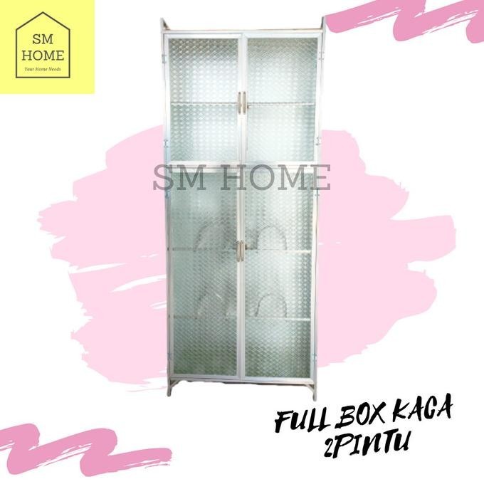 Lemari Piring Rak Piring Aluminium 2 Pintu Full Box Keramik Kaca