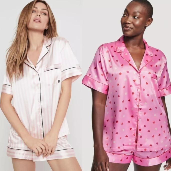 Baju Tidur Piyama Victoria Secret Short Silk Pajamas Set Original E82JA