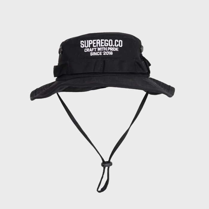 Topi Jungle Hat Topi Rimba Superego Black Bordir