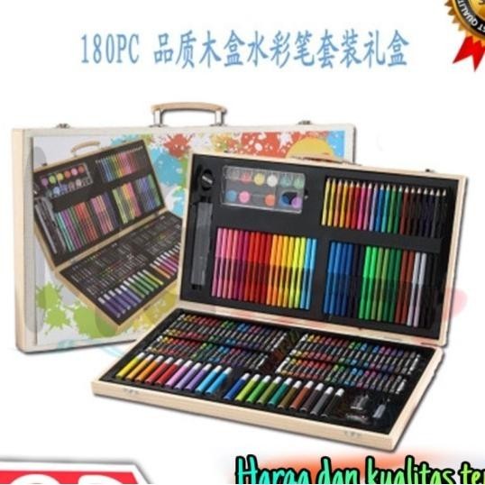 

Drawing Art Set 180Pcs Crayon Koper Wooden Box Children Sil Warna