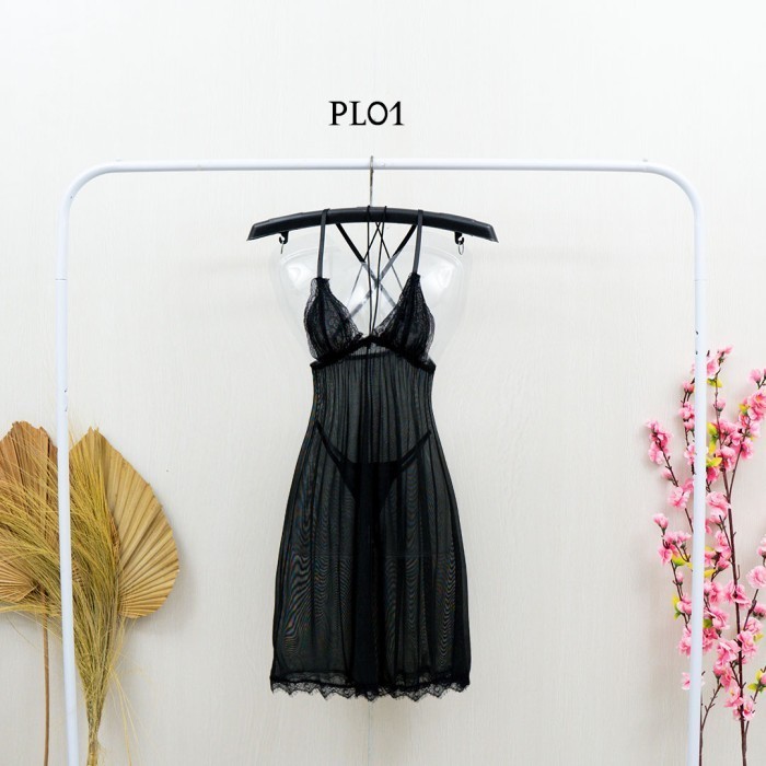 TERMURAH BAJU TIDUR SEXY LINGERIE GAUN TIDUR MALAM LACE PREMIUM HITAM PL01