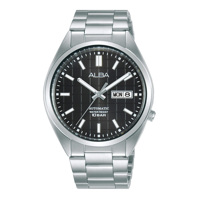 Jam Tangan Pria Alba Mechanical AL4327X1 Automatic Black Patterned Dial Stainless Steel Strap