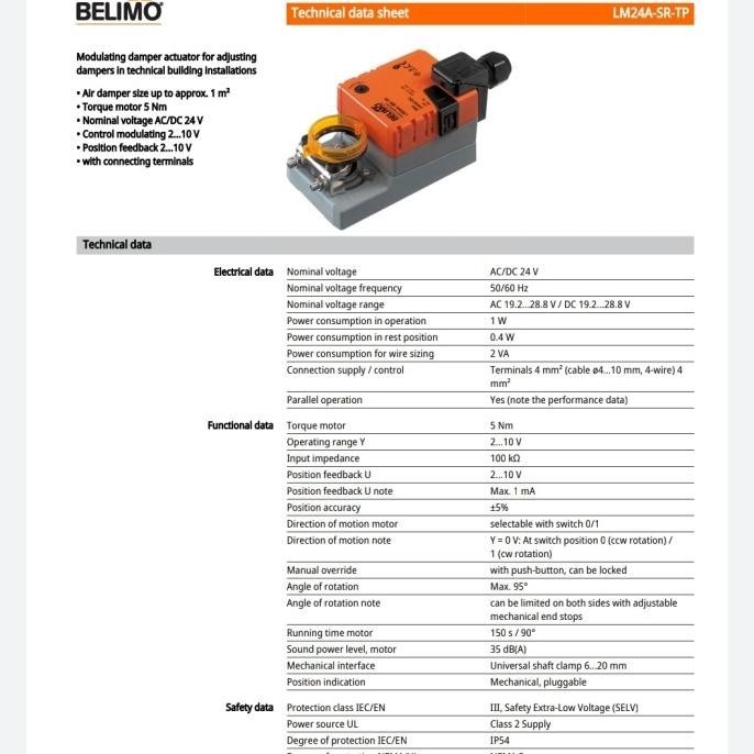 Tersedia Belimo Lm24A-Sr-Tp 5Nm Dc24V