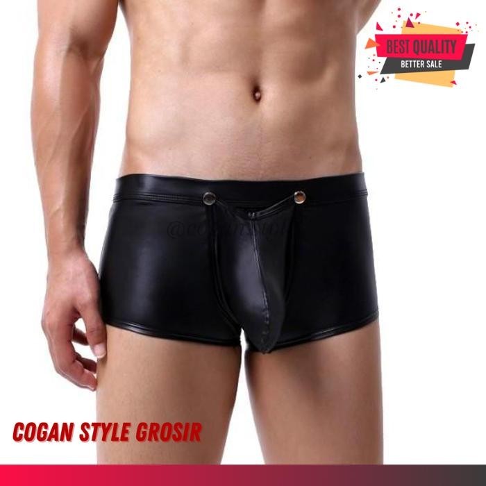 FAUX LEATHER MEN BOXER CELANA DALAM BOXER KULIT HITAM PRIA