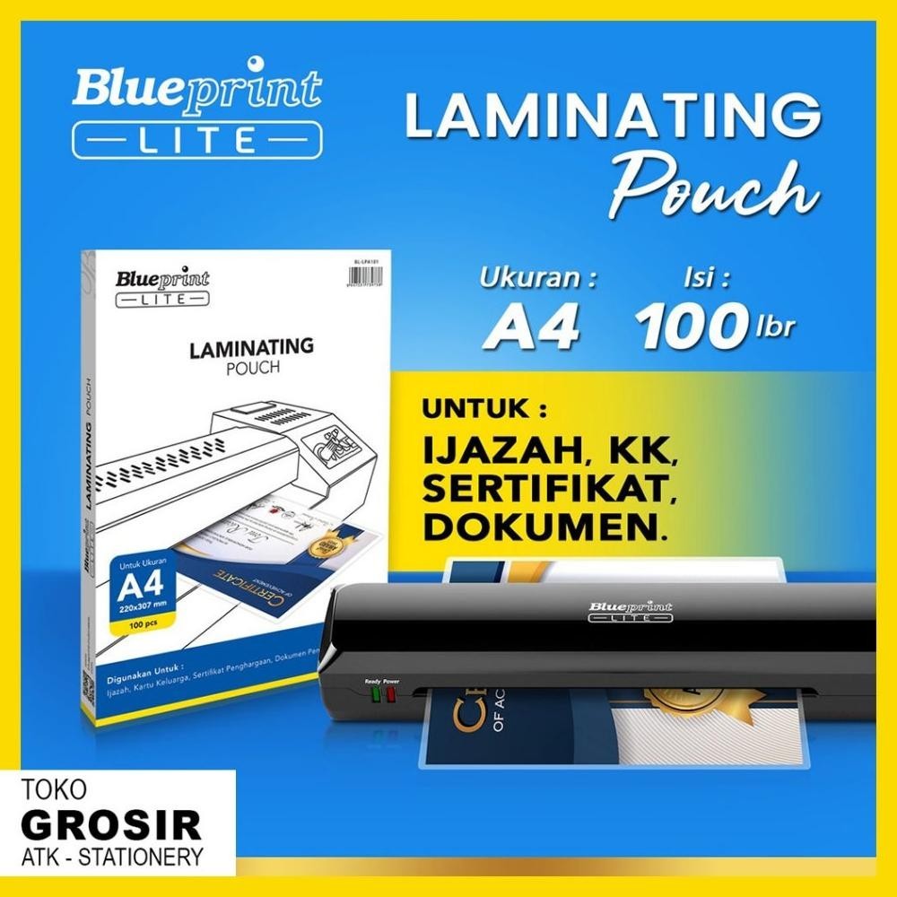 

TERLARIS Plastik Laminating A4 LITE Pouch Film Panas BLUEPRINT Lite A4 - Isi 100 - Toko Grosir ATK Stationery Kec-76