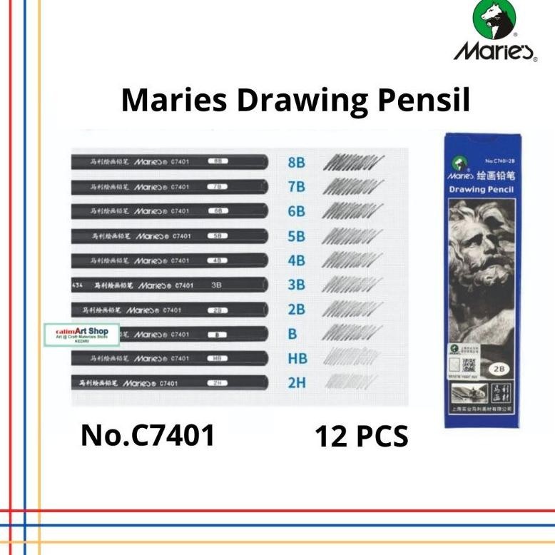 

8.8 C7401 Pensil Gambar Maries Drawing Pencil Set 12Pcs 2H-12B 8.8