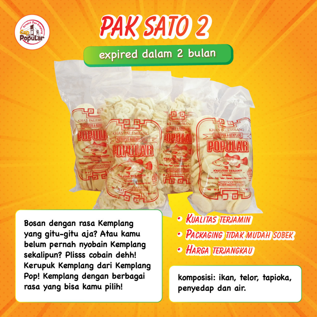 

PAK SATO 2 KEMPLANG KANCING 2 DAN SANGGUL MINI SUPER 2 1 KG KERUPUK PALEMBANG TERMURAH BY