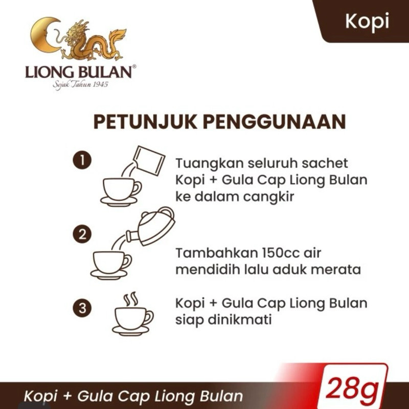 

LIONG PAKET USAHA Kopi Liong Bulan Plus Gula 28gr Isi 5 Pa/100 Sachet