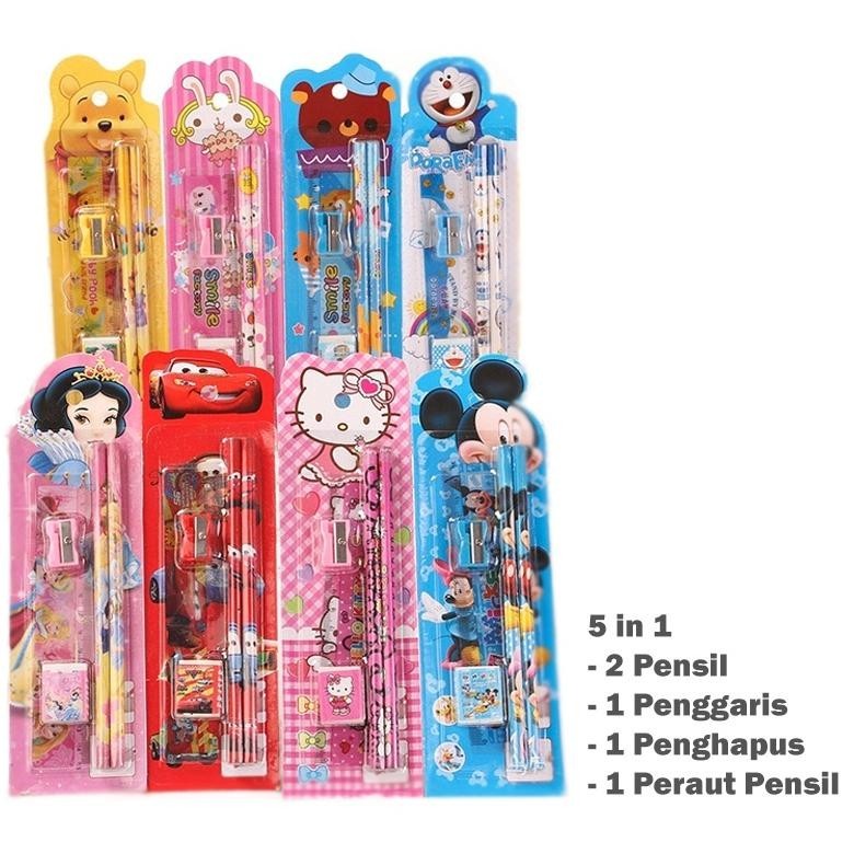 

ad-77 YUKSHOPING SET ALAT TULIS SEKOLAH 5 in 1 KARAKTER LUCU / MINI STATIONERY S004 Termurah