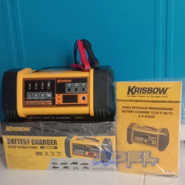 Krisbow Charger Baterai 12/24 Volt 20/10A - Charger Aki Mobil Erbchf10