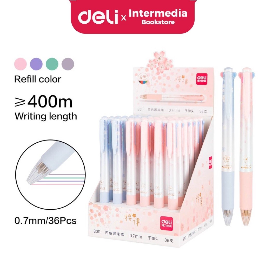 

Deli Pulpen Retractable S311 Sakuraru Series Lucu Bullet tip 0.7mm 4 warna