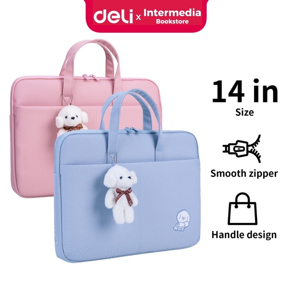Deli Koper Terylene 63756 Tas Laptop 14inch Pink/Biru, Lapis Dalam Busa
