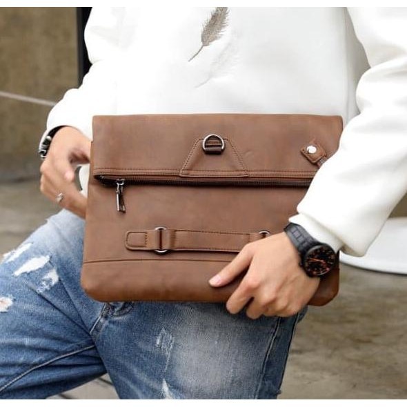 

Tas Clutch Handbag Kulit Pria / Sling Bag Selempang Kulit Impor