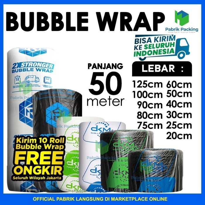 

HARGA DISKON PLASTIK BUBBLE WRAP DKM+ BERWARNA 125CM X 50M / BUBBLE WRAP 1 ROLL