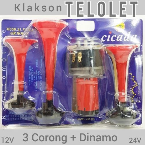KLAKSON TELOLET 3 CORONG MERAH + DINAMO - 24 VOLT