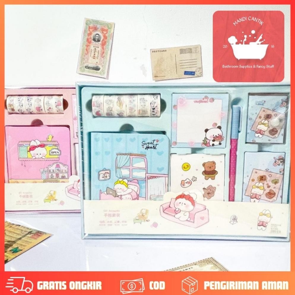 

TERMURAH Paket jurnal 7 in 1 Free hardbox kelinci putih pink kertas terbagus bagus lucu imut sa