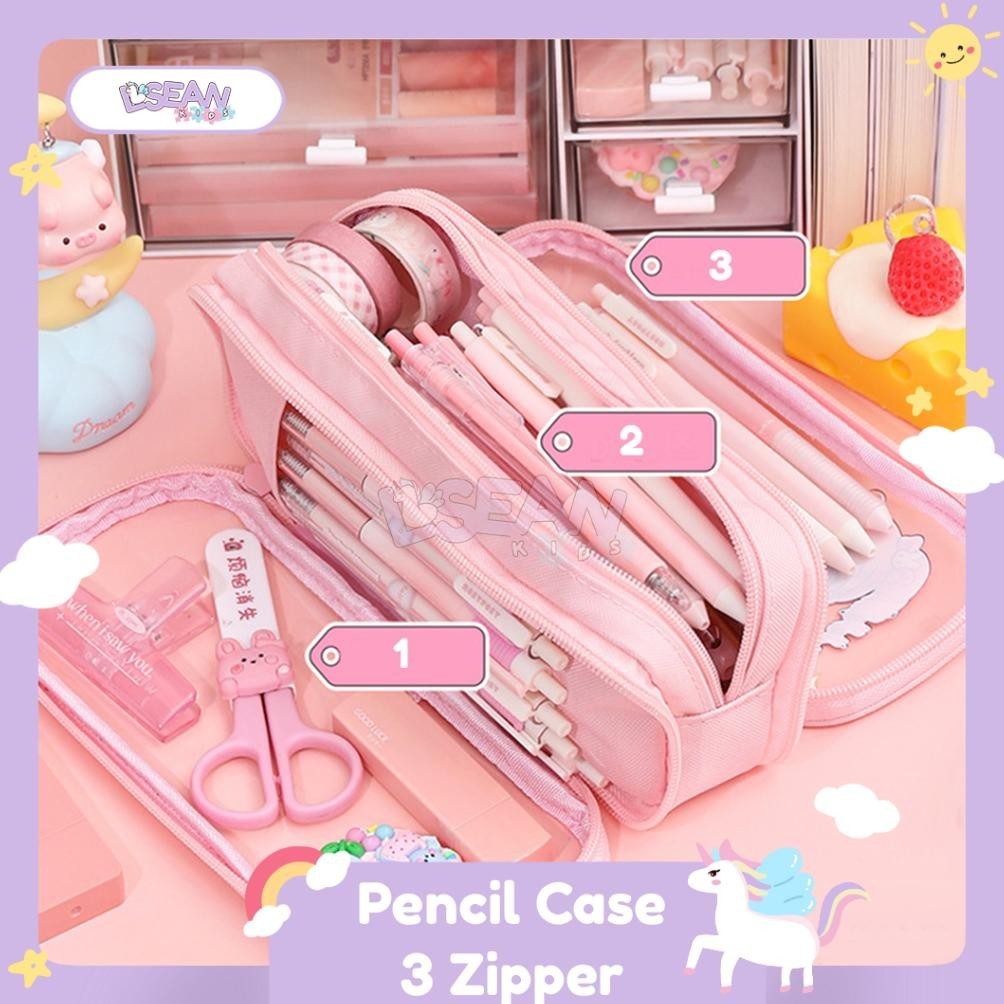 

Big Sale Tempat Pensil Lucu Korea Kartun Lucu 3 Zipper Kapasitas Besar Multifungsi Case Up15