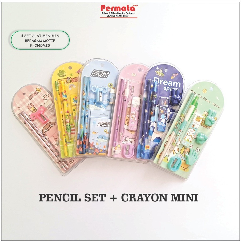 

Pencil Set Plus Crayon Isi 5/7 Bermacam Motif/Ekonomis/Paket Lengkap