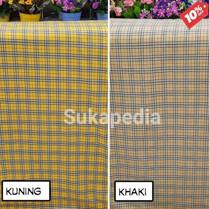 Serba Murah Kain Kotak Seragam 7 Kuning Dan Khaki (Lebar 115Cm)Harga Per 0,5M Terbaik