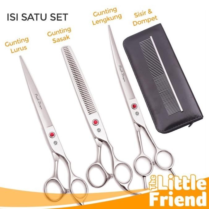 Gunting Grooming Anjing Kucing Set Lengkap Lengkung Lurus Sasak Sisir