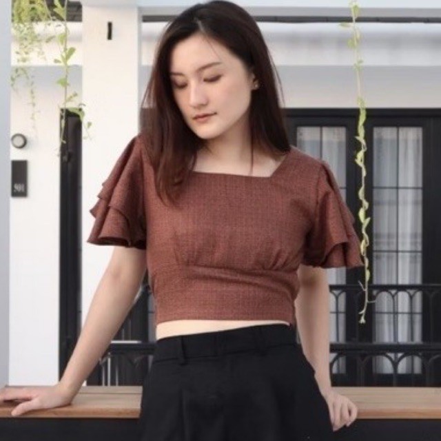 SALE prelove brown ruffle crop top