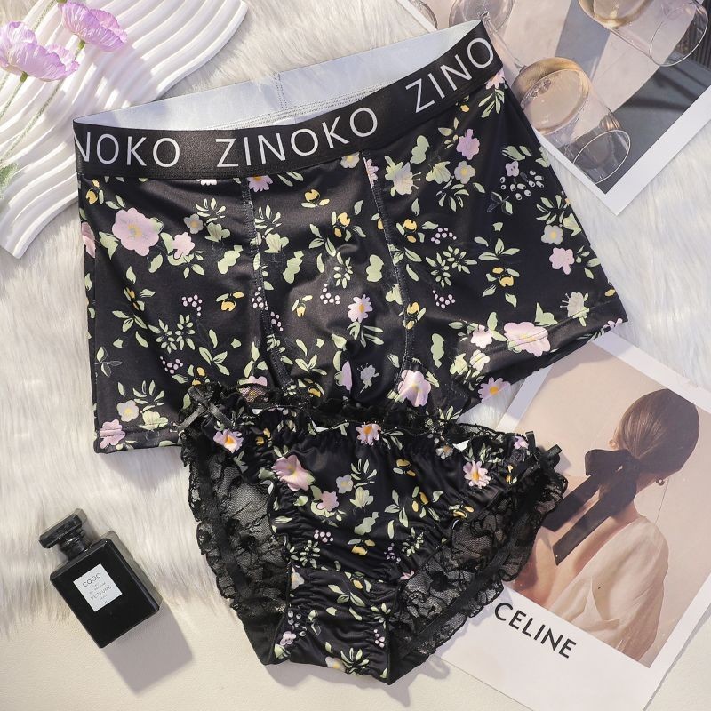 Couple Underwear  Hollow out Printed Sexy Men and Women Lace Couple Underwear