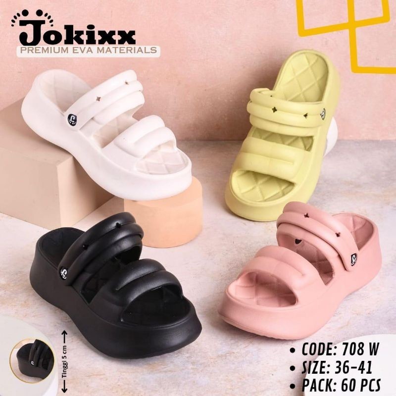 Sandal Tali Wedges Ban 2 Slip On Jelly Wanita Birken Tali Belakang 708