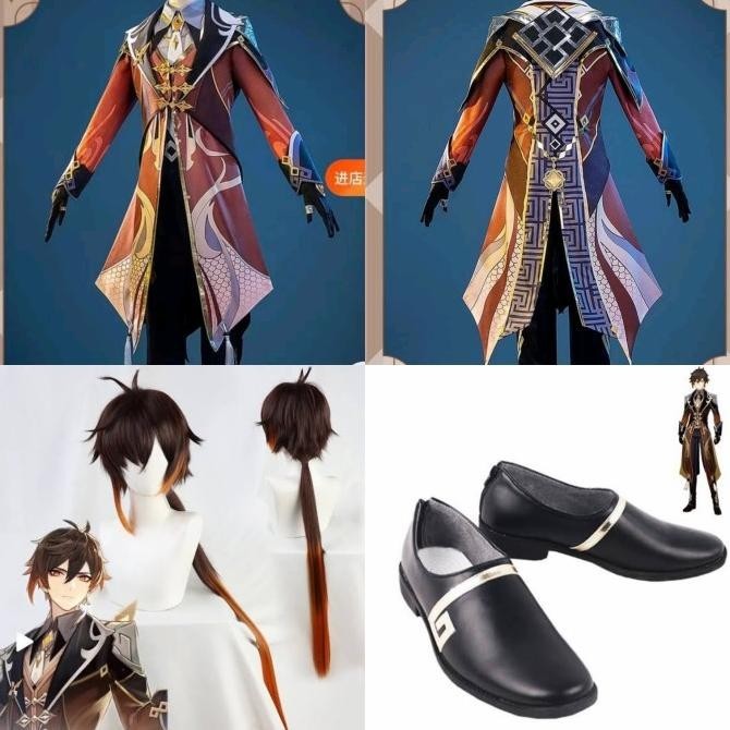READY Zhongli wig shoes costume cosplay genshin impact