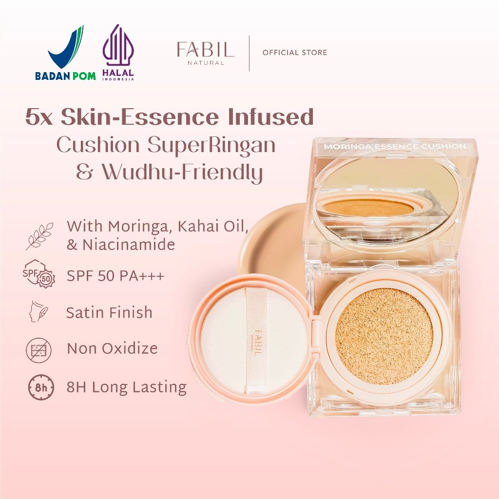 Fabil Moringa Essence Cushion Satin Finish SPF 50 PA+++ - Tahan Lama dan Melembabkan Hingga 8 Jam Fu