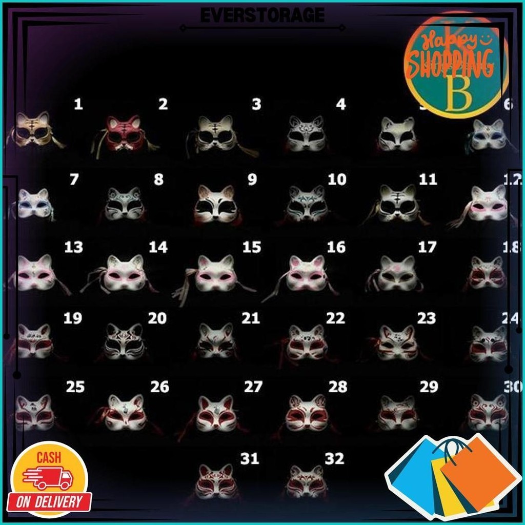 Topeng Anime Cosplay Kitsune Bunkasai Topeng Jepang Kitsune Topeng Kucing Mask Halloween Mask Topeng