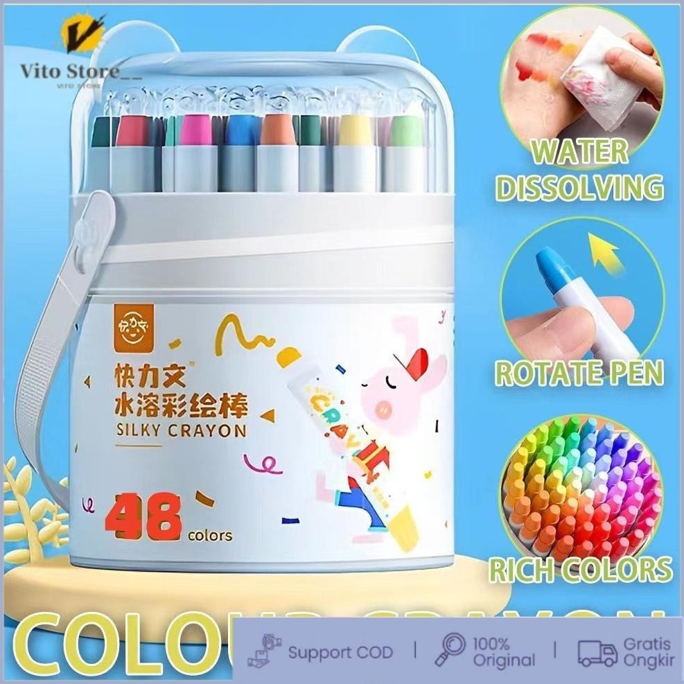 

ul-64 In stockWashable Silky Crayon 36 / 48 Warna Colorful Bucket Krayon Mewarnai Alat Warna Set Anak Wipe and Clean Sale