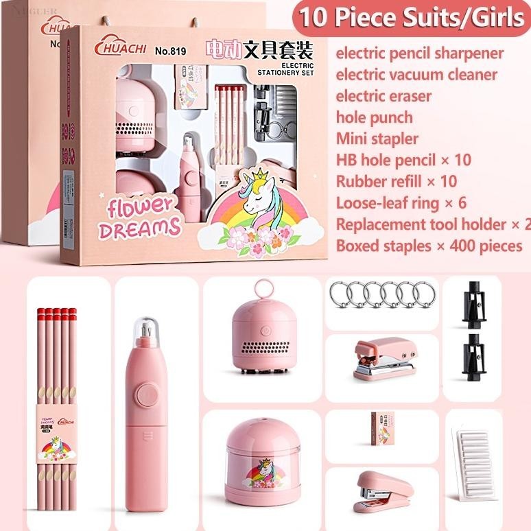 

hj-77 Electric Stationery Set set Alat Tulis Elektronik Rautan Penghapus Vacuum Pensil 11In1 sekolah sets Premium