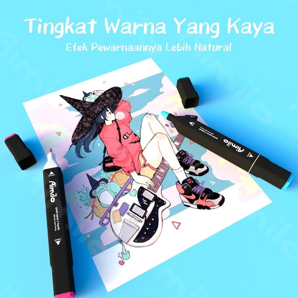 

sr-32 [READY] Aimilo Spidol Warna Warni 1 Set Sketch Marker 2 Tip kartun Touch Marker 24/36/48/60/80 Warna Murah