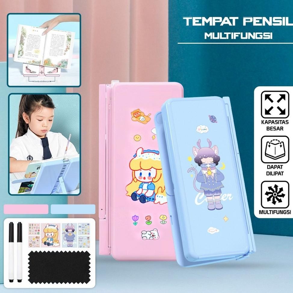 

m-4 Tempat Pensil 2IN1 Multifungsi dengan Tatakan Buku dan Papan Tulis Praktis / Kotak Pensil Lipat Tempat Penyimpanan Alat Tulis Anak Sekolah / Pencil Case Book Holder Import Stockami A73 Berkualitas